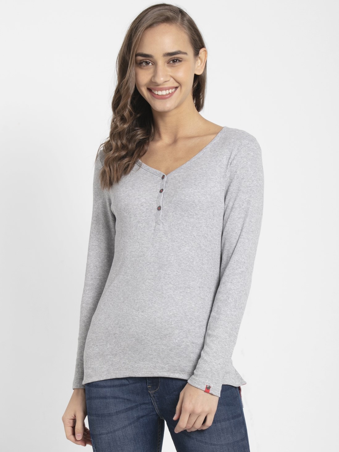 

Jockey Women Light Grey Melange Full Sleeve T-Shirt -  - UL15