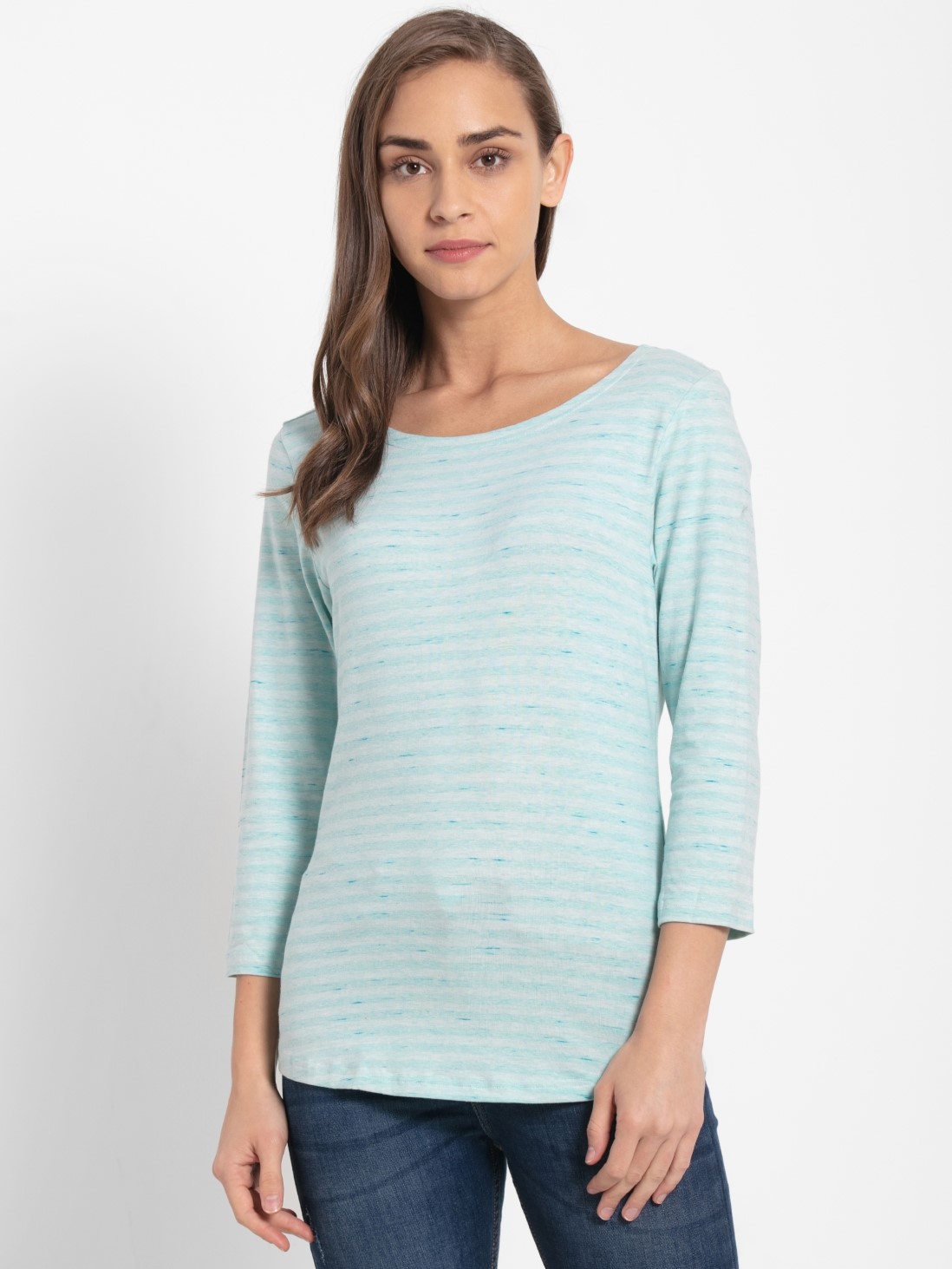 

Jockey Women Blue Tint Melange Three Quarter Sleeve T-Shirt -  - IW01