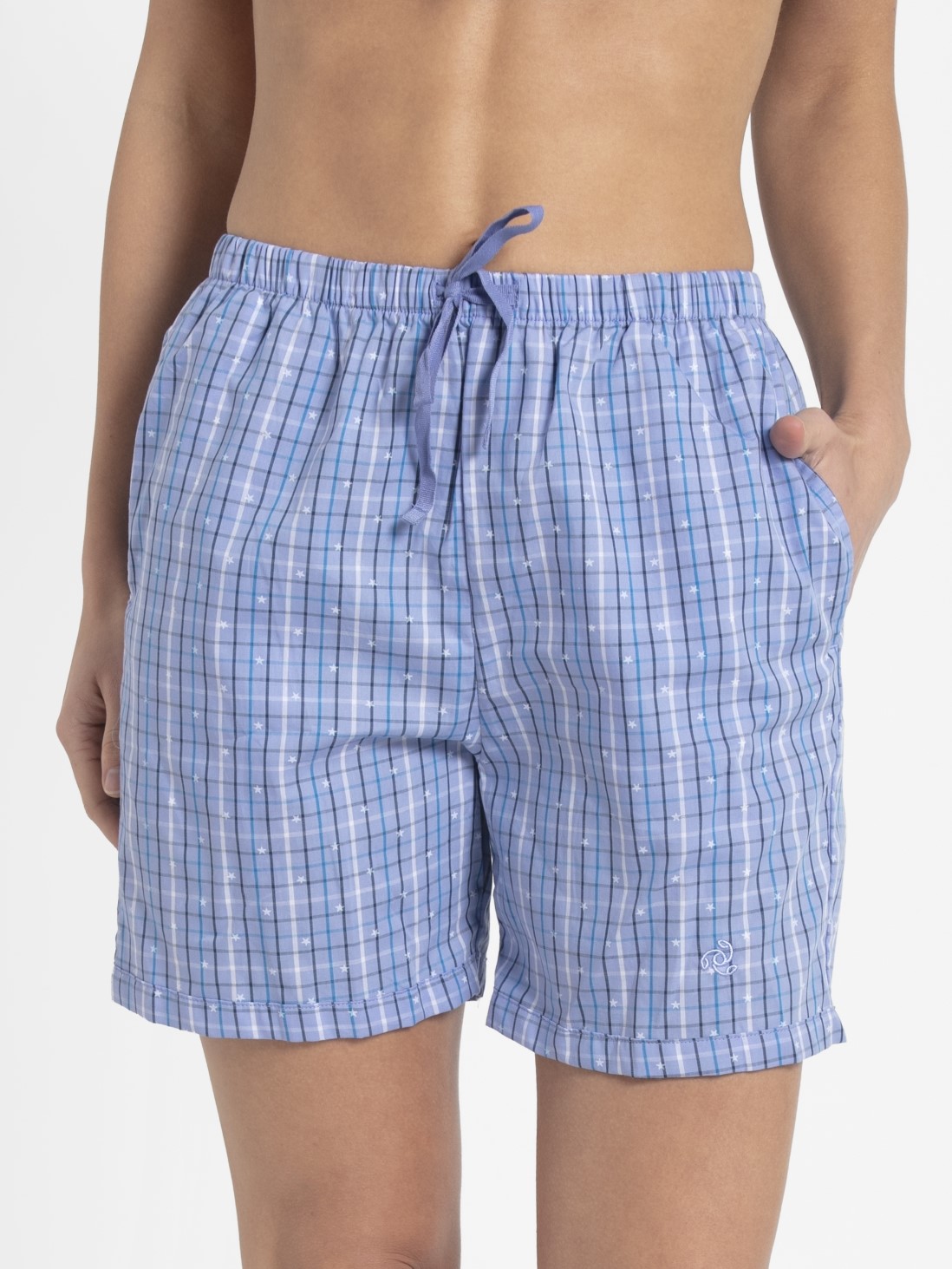 

Jockey Women Iris Blue Assorted Checks Woven Knee Length Shorts -  - RX15