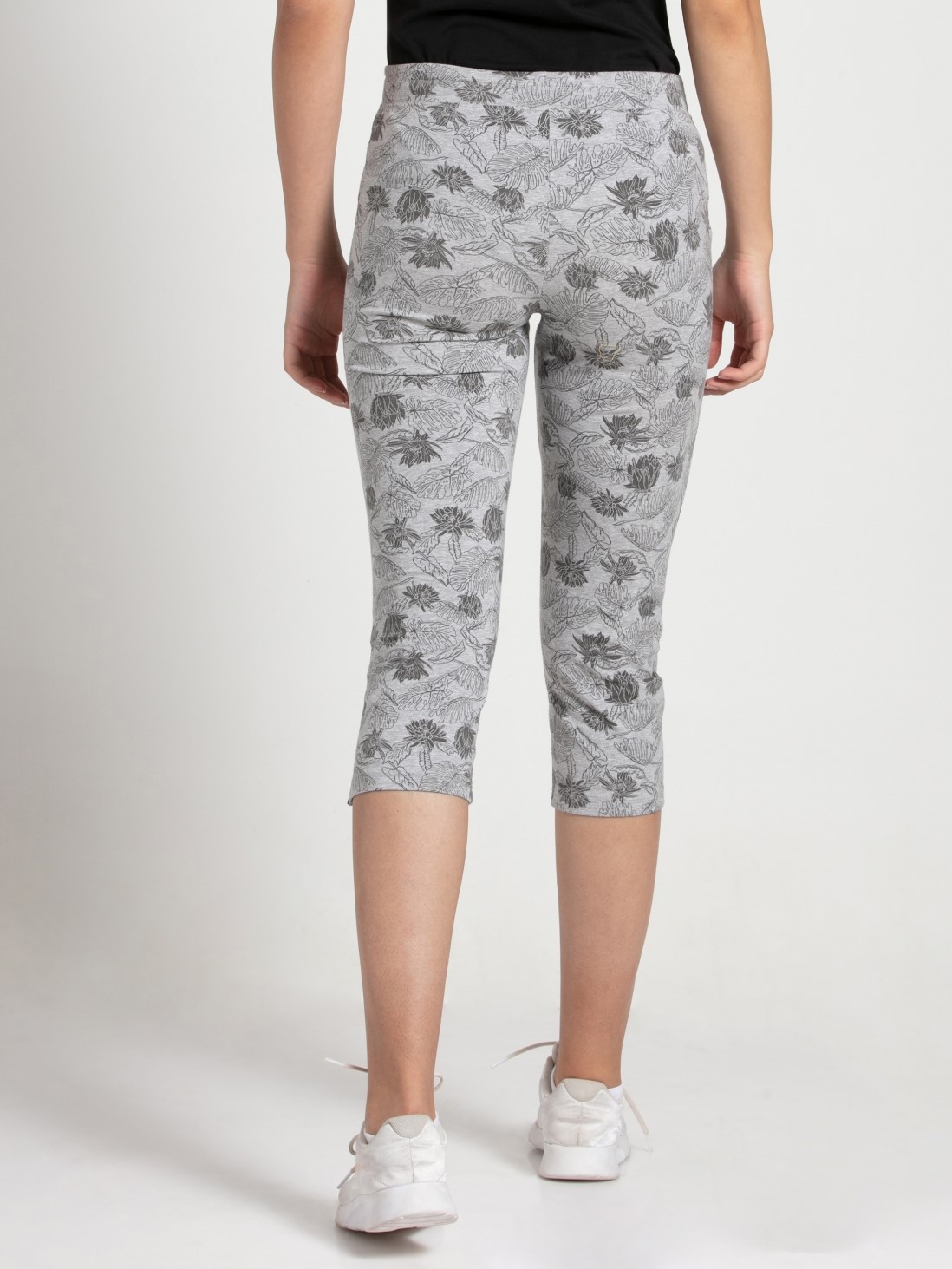 Buy Light Grey Melange Printed Capri Pants with Pocket & Drawstring ...