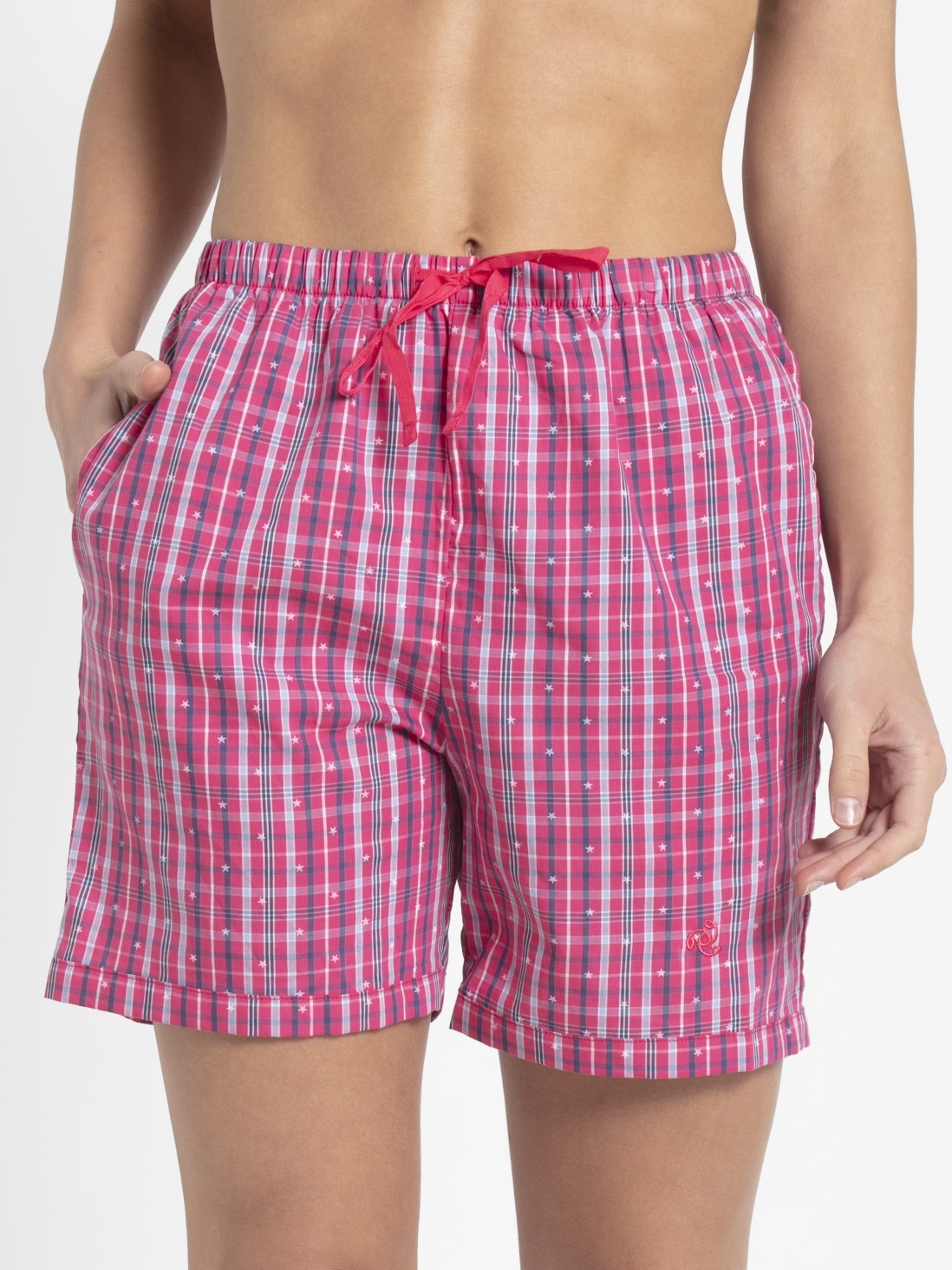 

Jockey Women Ruby Assorted Checks Woven Knee Length Shorts -  - RX15, Pink